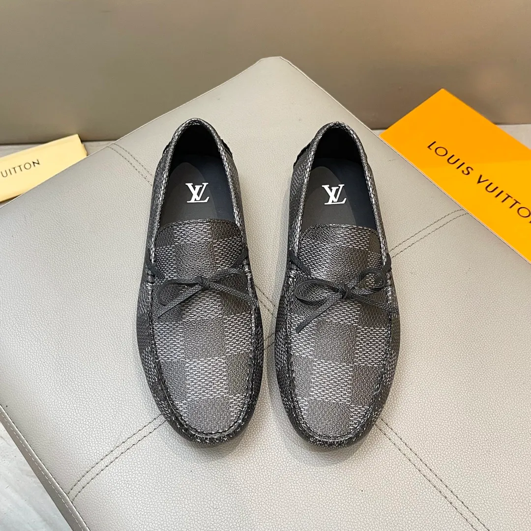 Factory price: 460💰LV men's beanie shoes 2025 official website synchronization <market top version> cowhide grid ➕ black cowhide original packaging. Size 38-45